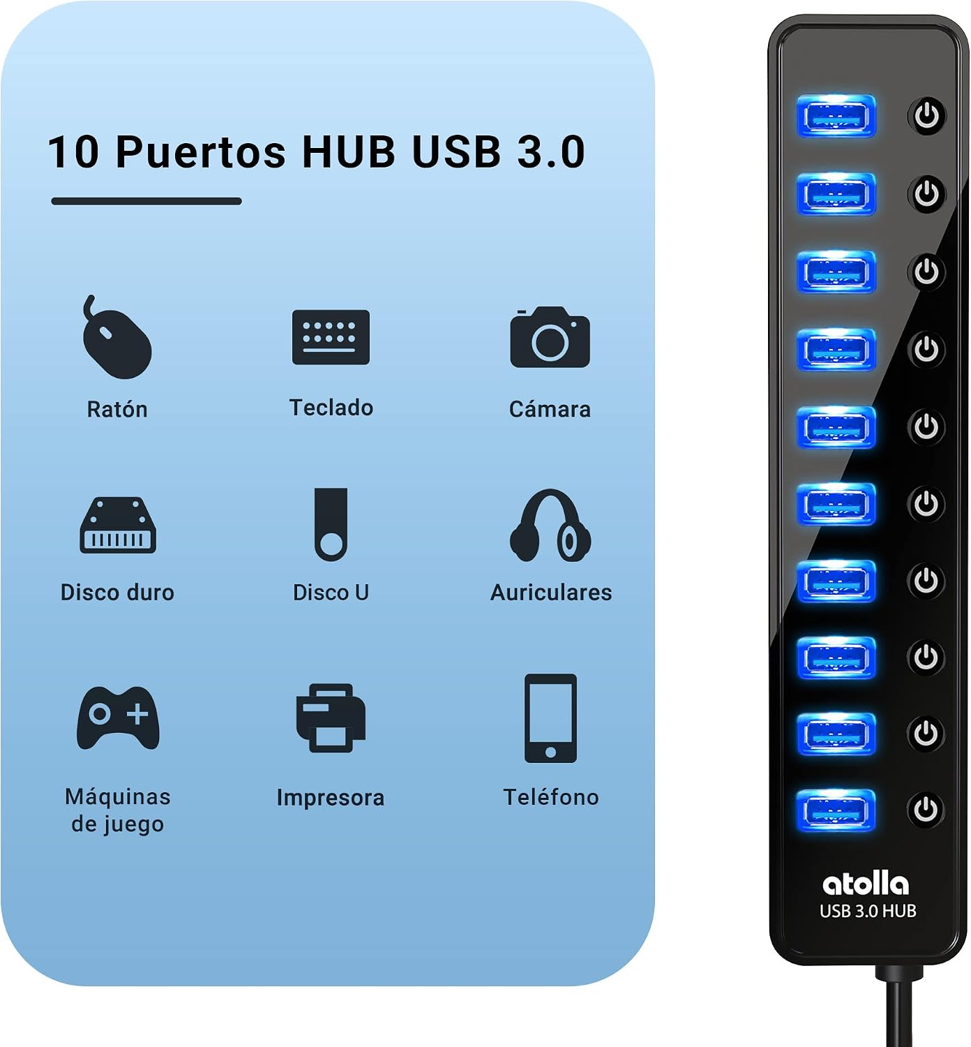 10-Port USB 3.0 Hub with Switches
