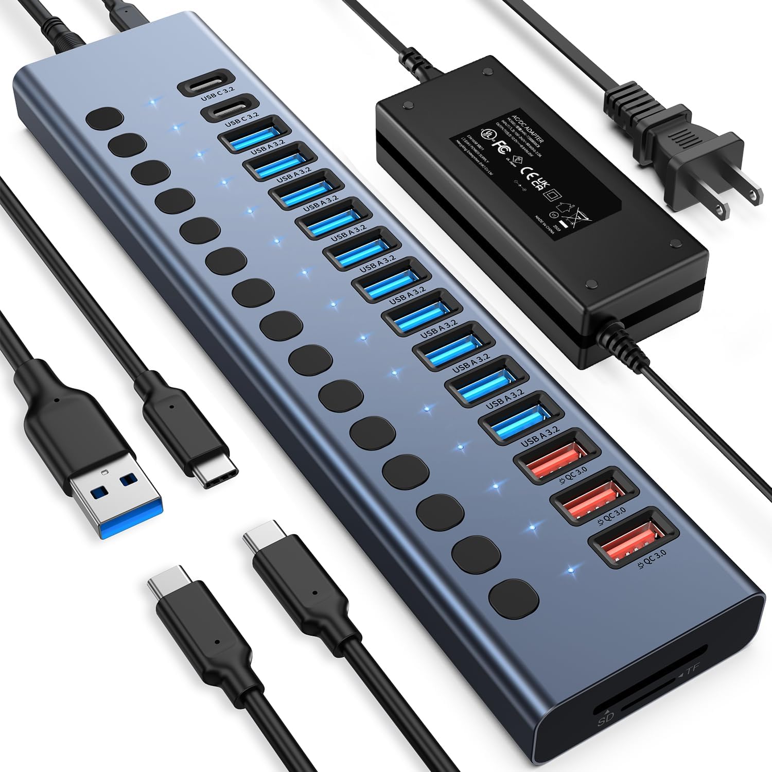 17-Port USB 3.2 Hub with Fast Charging