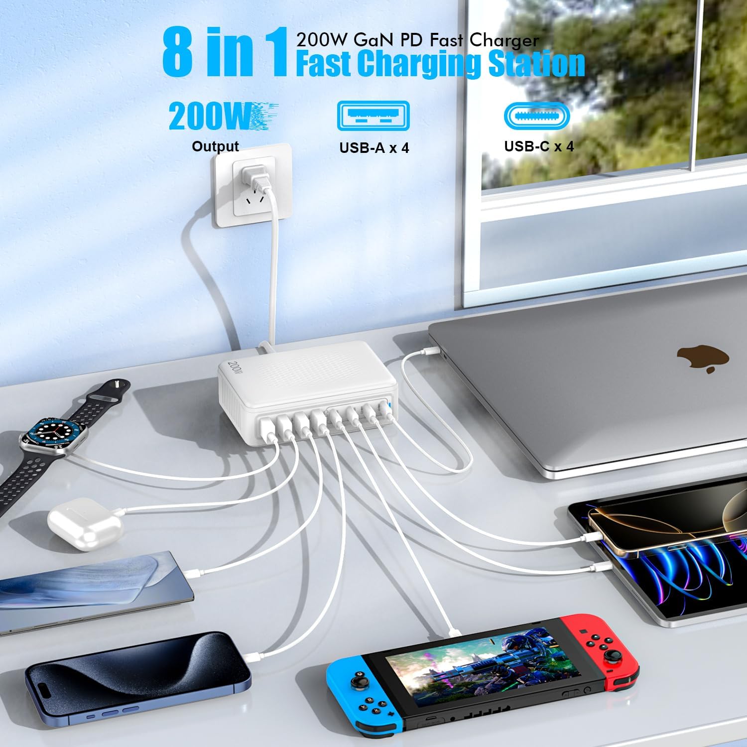 8-Port GaN USB Charging Station