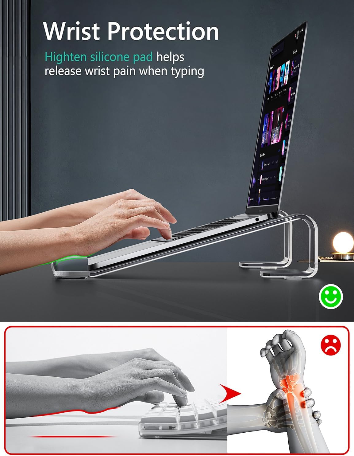 Acrylic Laptop Stand with Detachable Wrist Rest