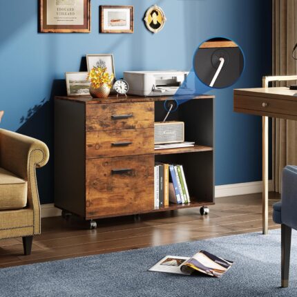 Rustic Office Cabinet with Drawers and Shelves