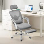 Grey Mesh Office Chair with Footrest