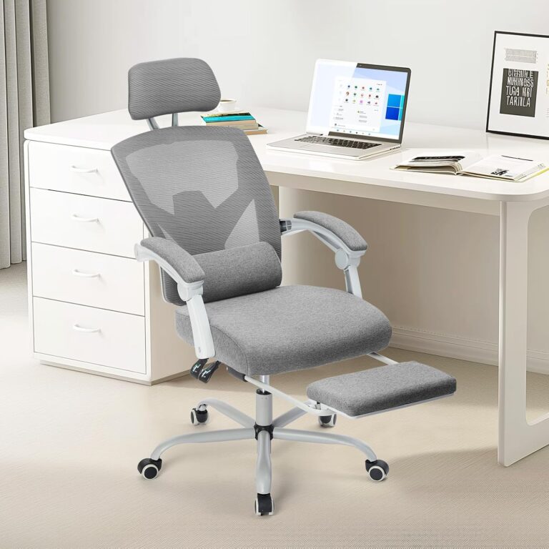Grey Mesh Office Chair with Footrest